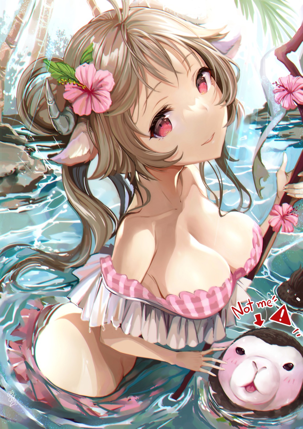 alcoholrang animal_ears arknights bikini eyjafjalla_(arknights) horns swimsuits wet