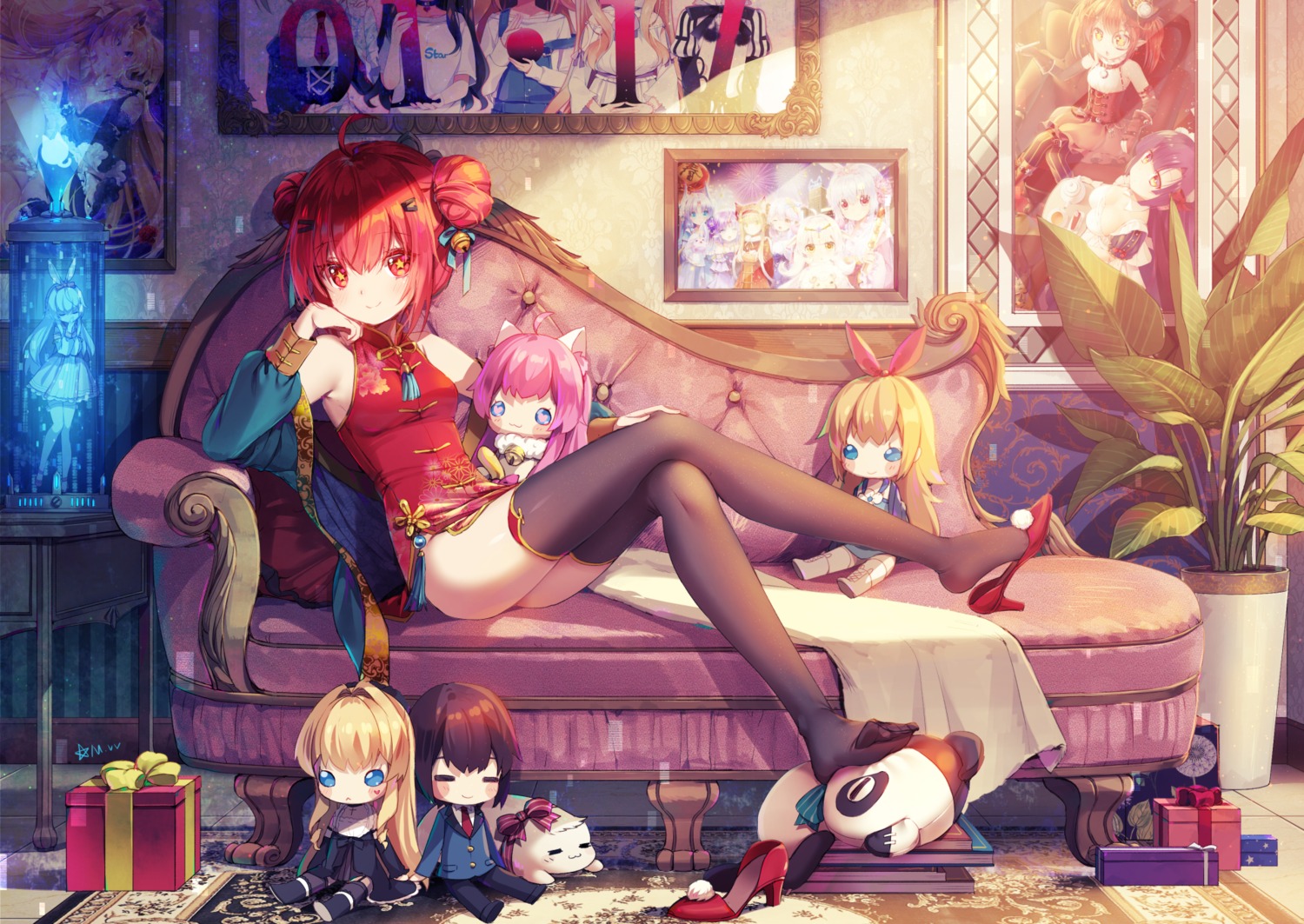 chibi chinadress delores_(mvv) heels m.vv nopan thighhighs vivian_(mvv)