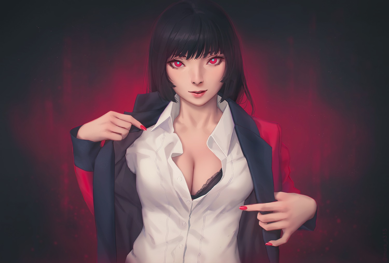 bra cleavage jabami_yumeko kakegurui miura_naoko open_shirt seifuku undressing