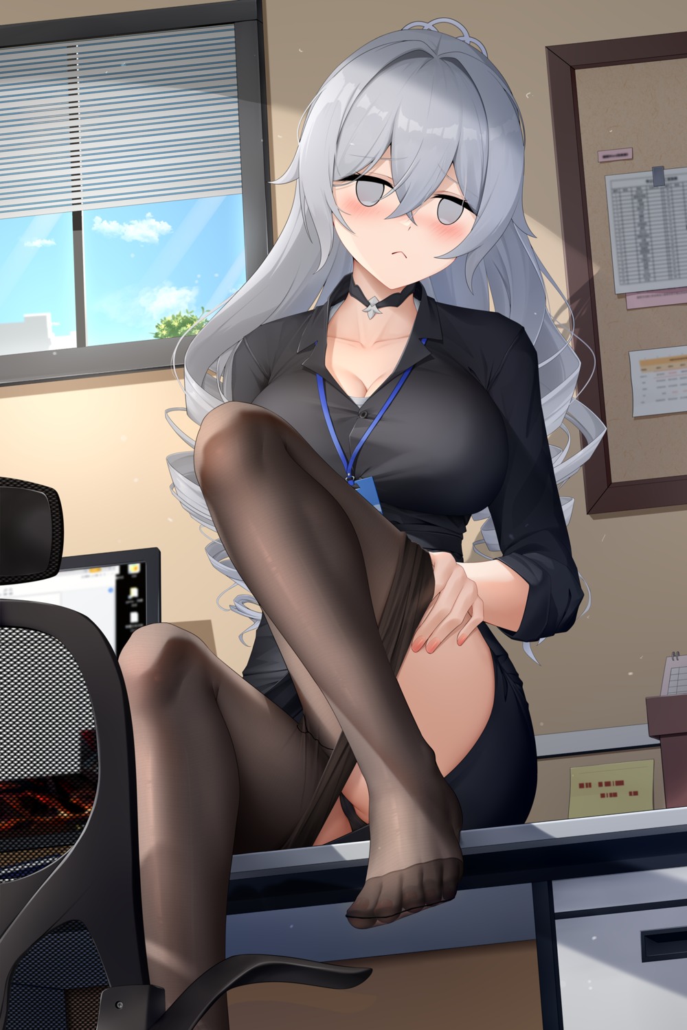 benghuai_xueyuan bronya_zaychik cleavage dress_shirt feet honkai_impact lrh0123 pantsu pantyhose skirt_lift thong undressing