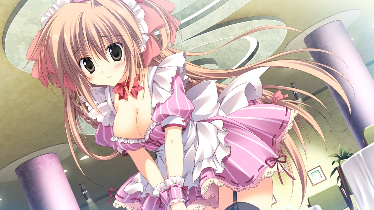 cleavage gakuou game_cg konoe_akari korie_riko lump_of_sugar maid stockings thighhighs