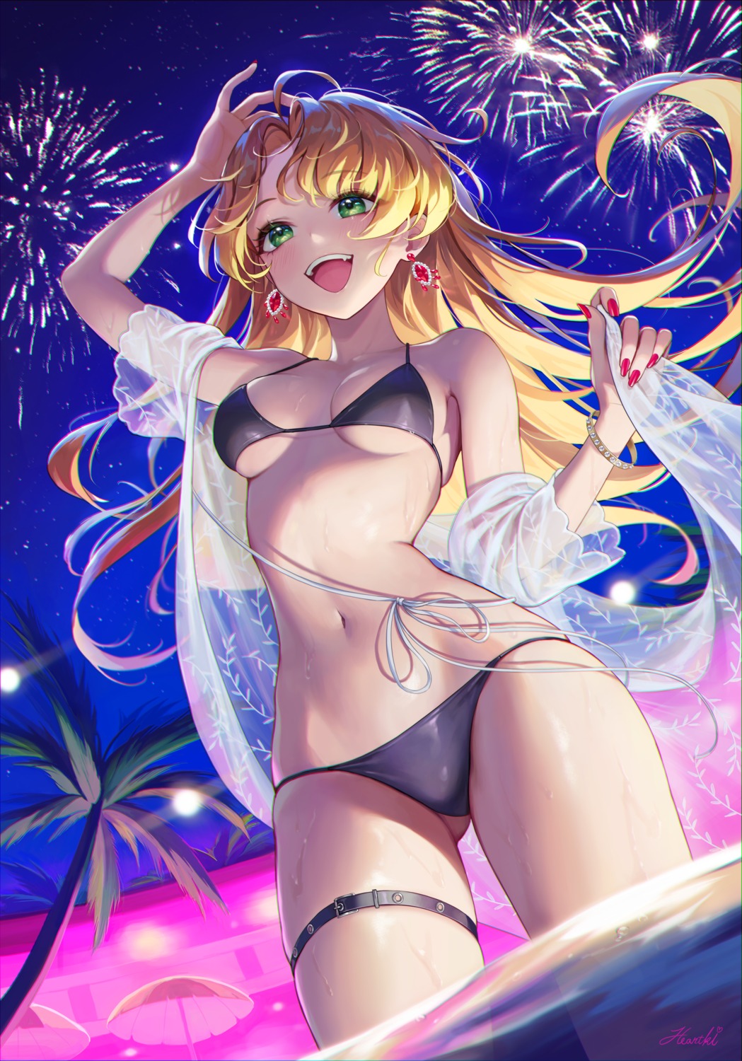 bikini garter heartki open_shirt see_through swimsuits wet