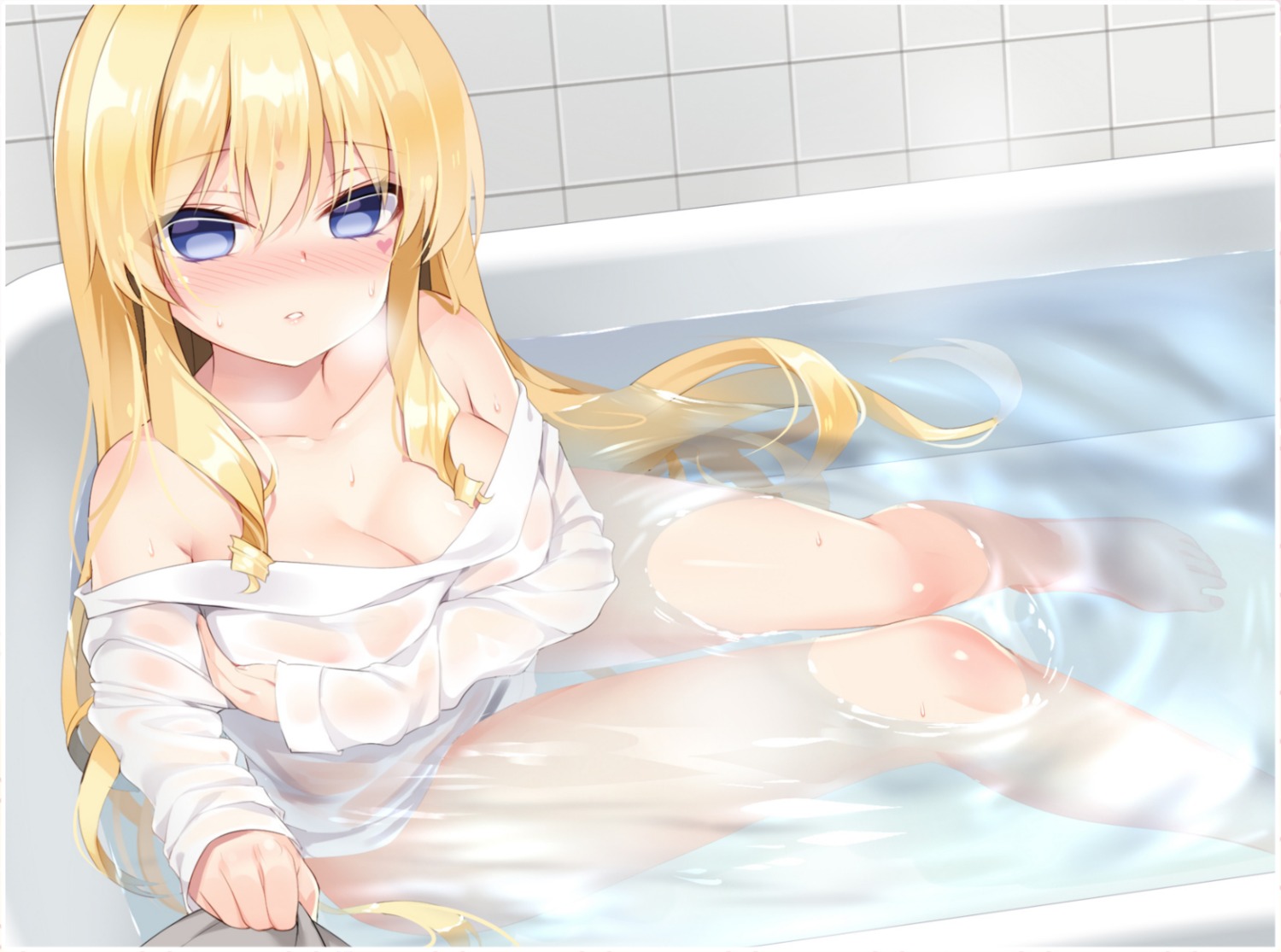 bathing breast_hold delores_(mvv) m.vv no_bra see_through wet wet_clothes