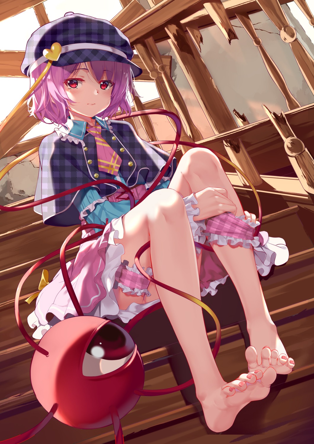 aoi_(buzhuen444) feet garter komeiji_satori skirt_lift touhou