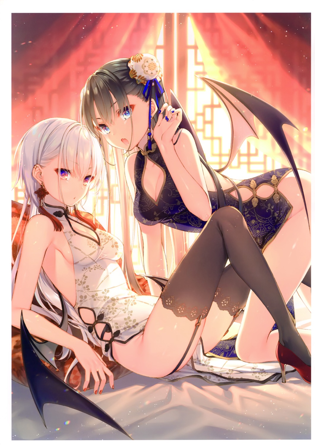 chinadress cleavage heels no_bra rurudot stockings thighhighs toosaka_asagi wings