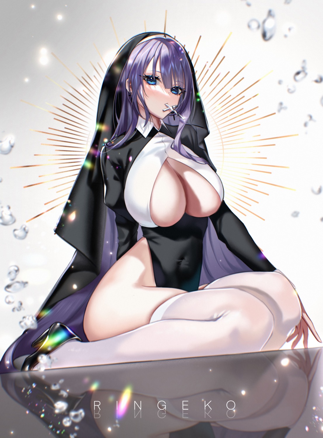 heels no_bra nopan nun open_shirt ringeko-chan shiroki_yuna thighhighs