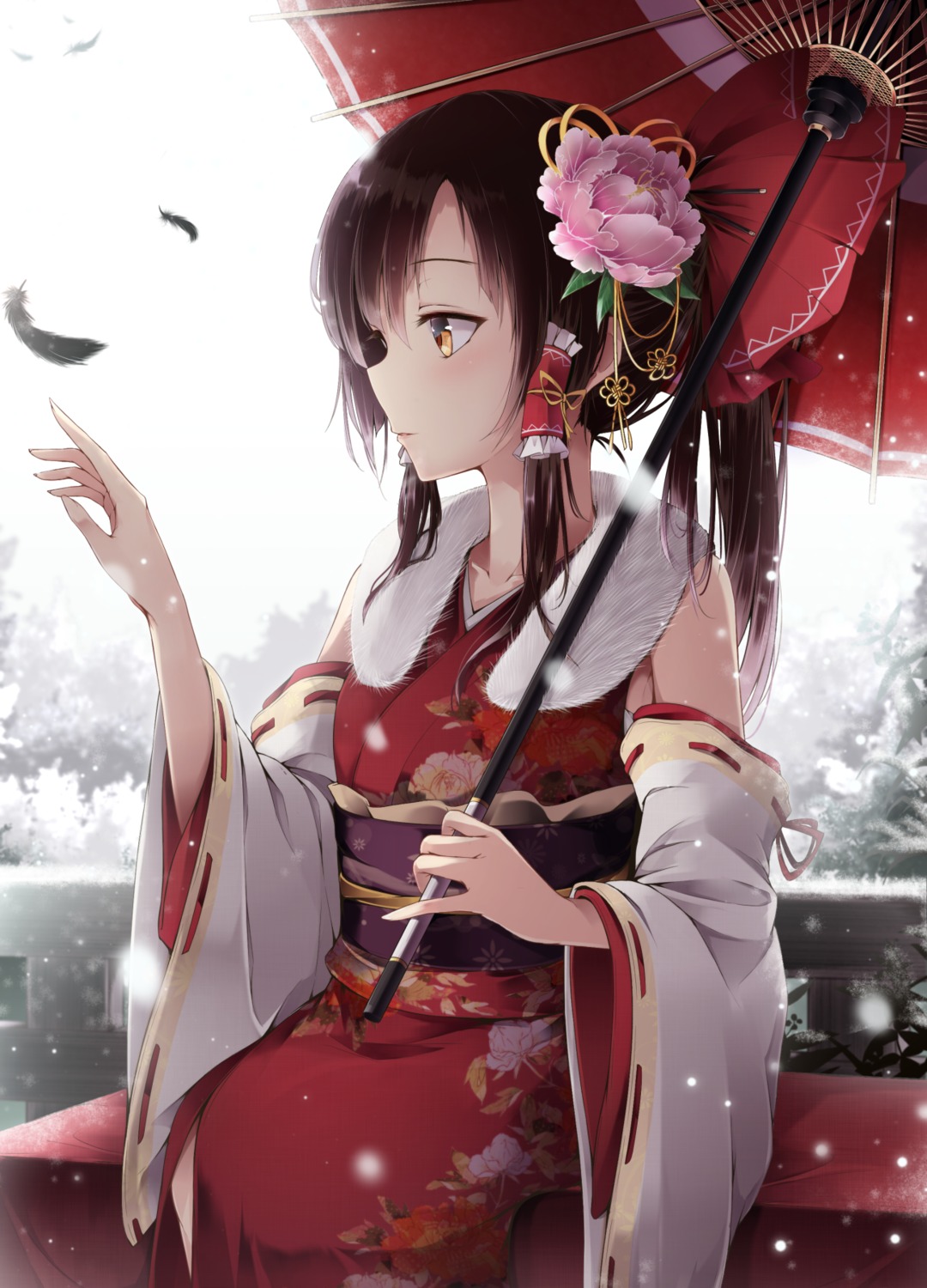 hakurei_reimu kimono touhou toyosaki_shu umbrella