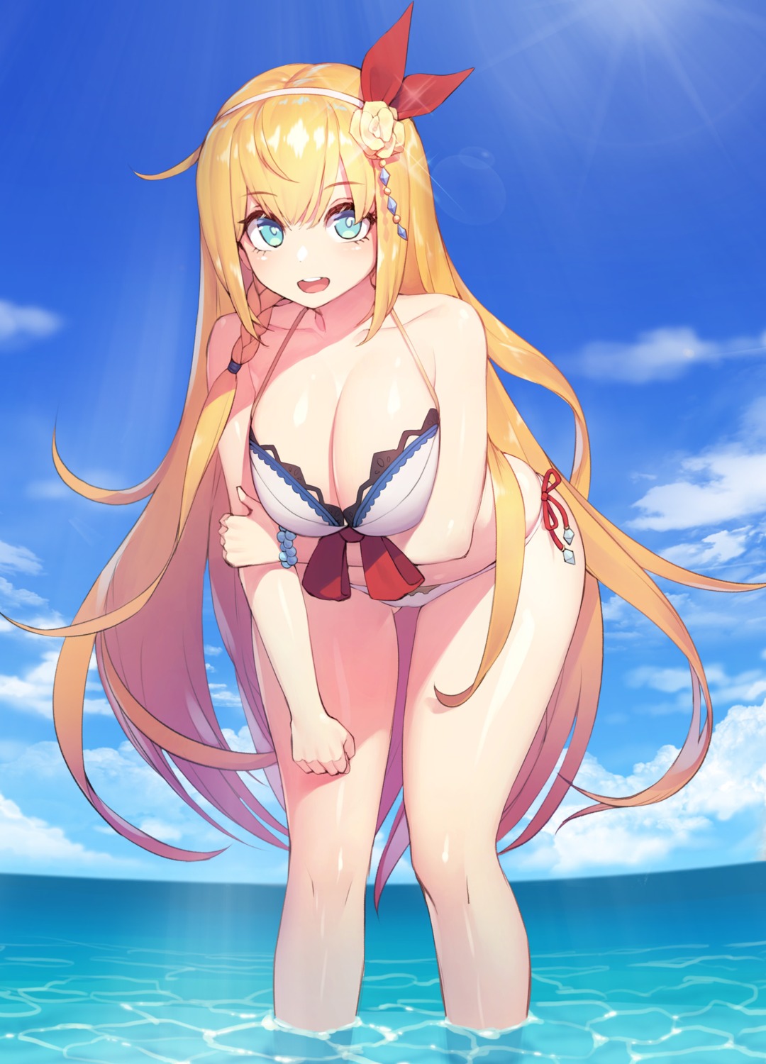 bikini breast_hold ce-_-3 cleavage pecorine princess_connect princess_connect!_re:dive swimsuits wet