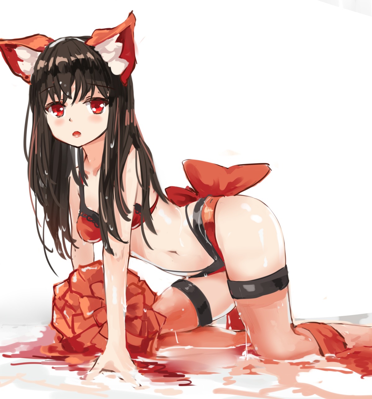 animal_ears bikini qianqiu_wanxia swimsuits thighhighs wet