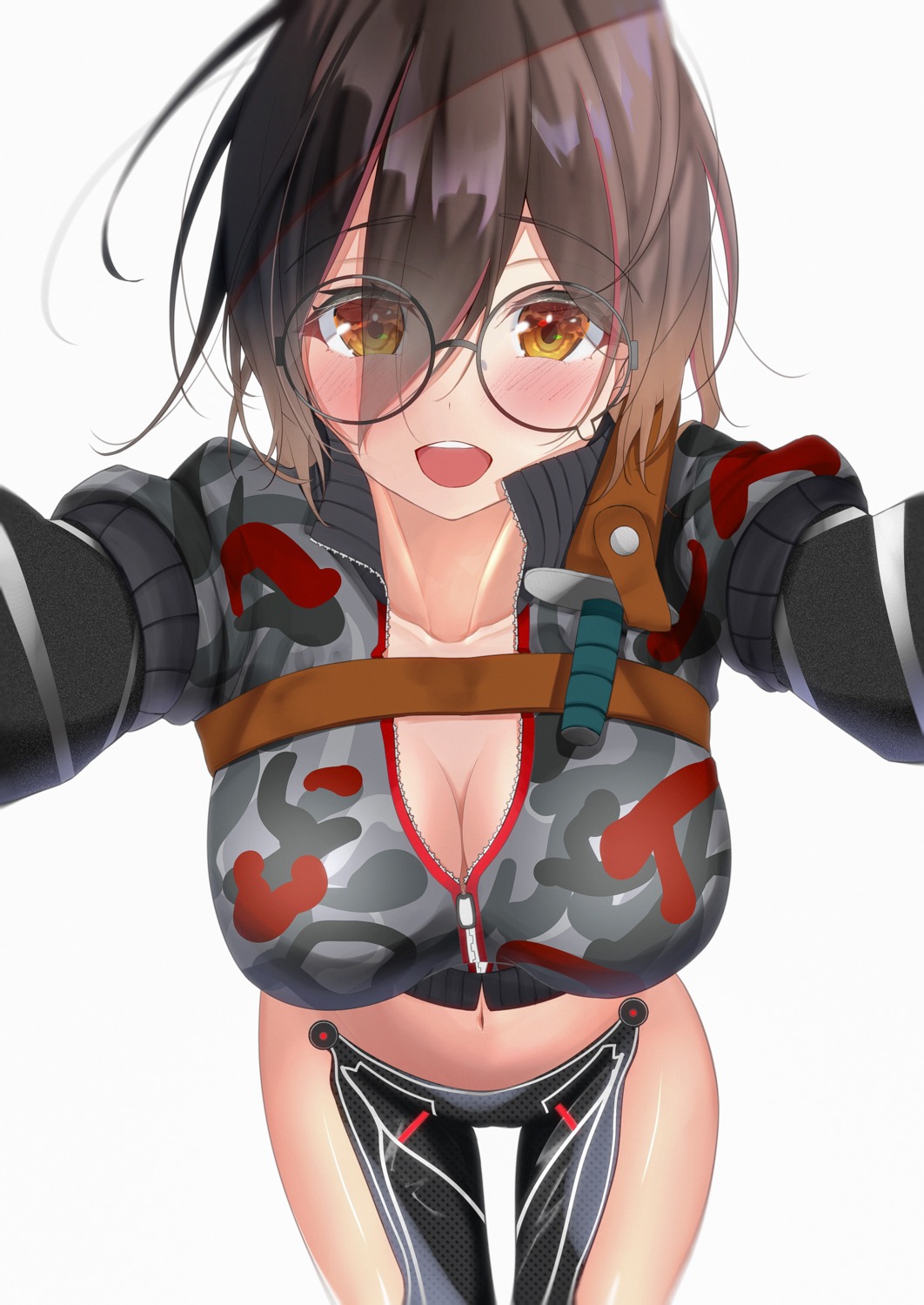 cleavage hololive kunimine_yuzuki megane nopan open_shirt roboco-san