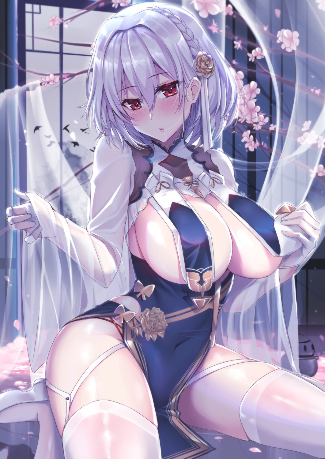 asian_clothes azur_lane no_bra sirius_(azur_lane) stockings thighhighs tsang_yu_chun