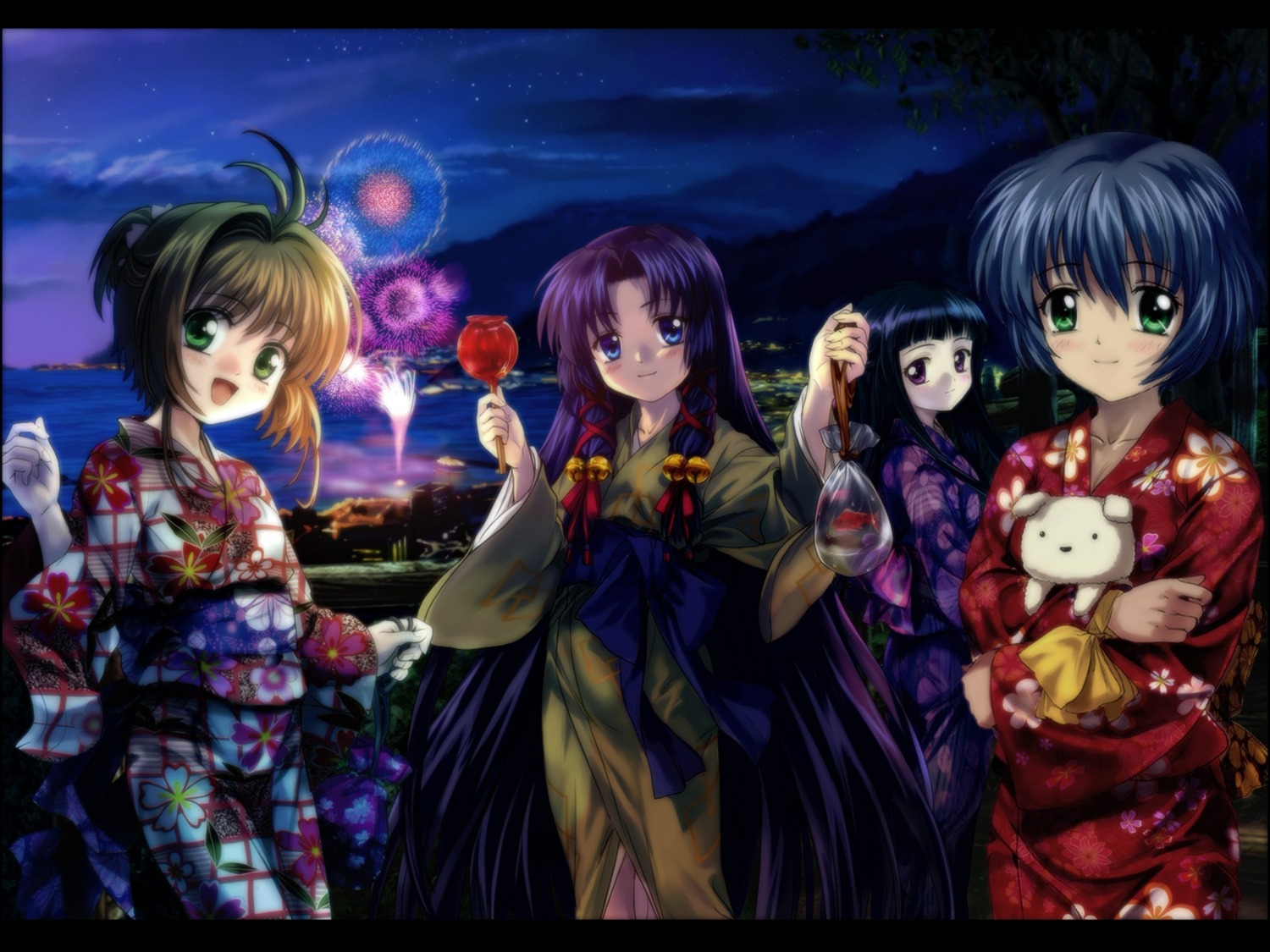 air card_captor_sakura daidouji_tomoyo kannabi_no_mikoto kimono kinomoto_sakura kirishima_kano moonknives potato wallpaper yukata