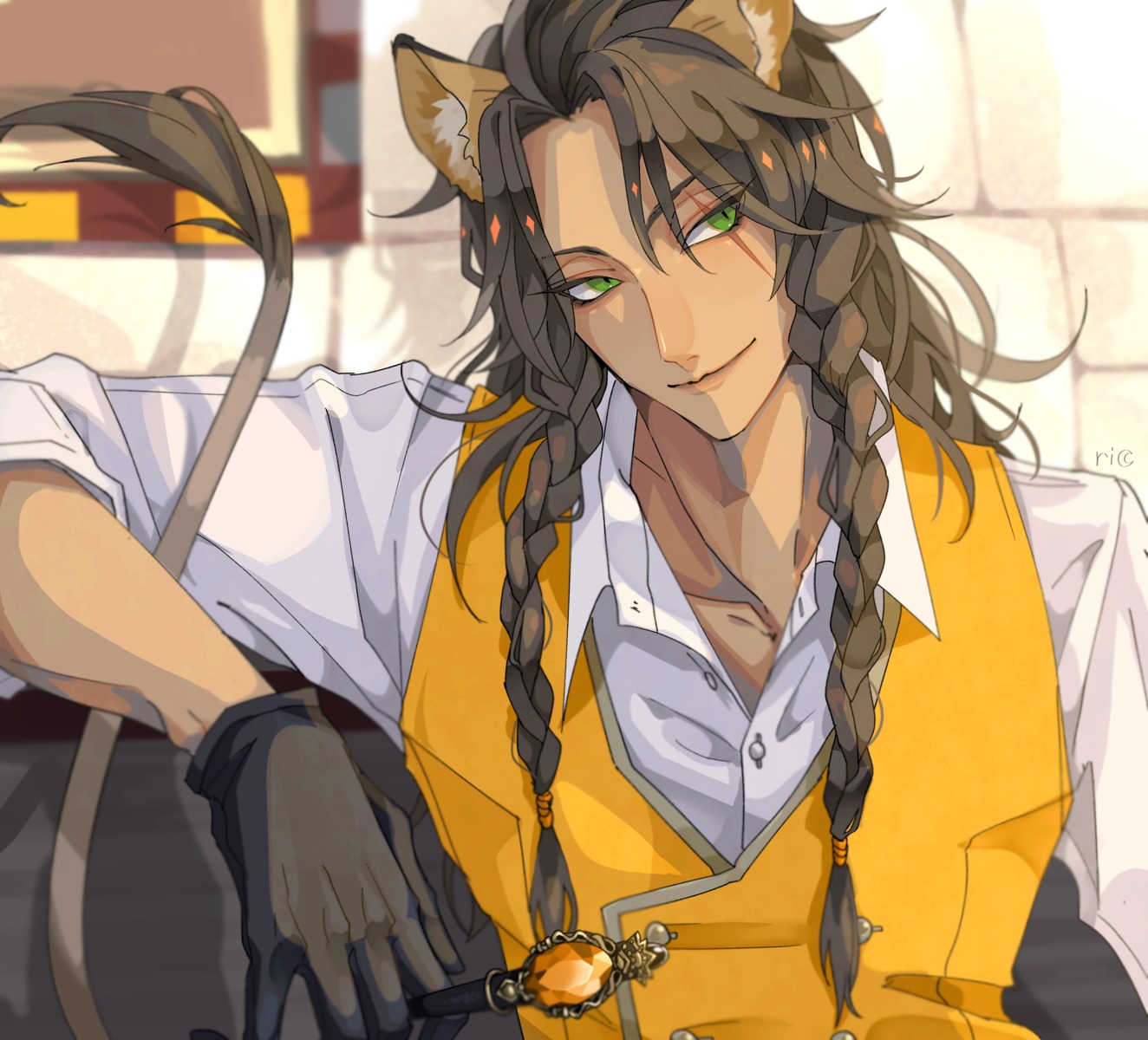 animal_ears leona_kingscholar male ritsuki_mei twisted_wonderland