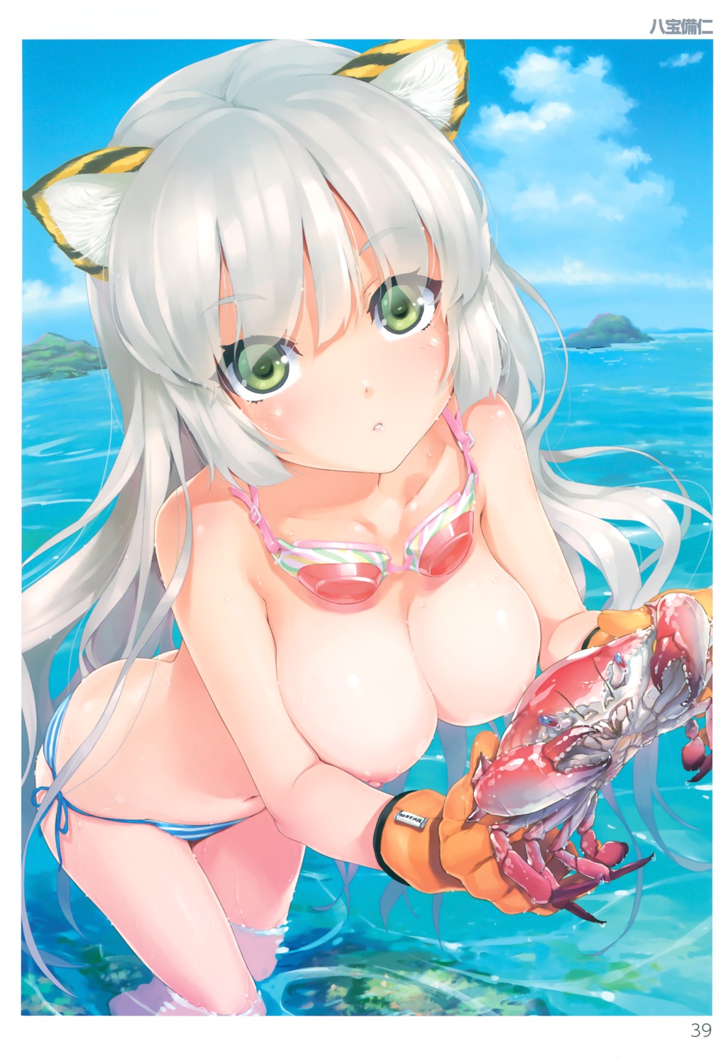 animal_ears bikini happoubi_jin nekomimi nipples swimsuits topless toranoana wet