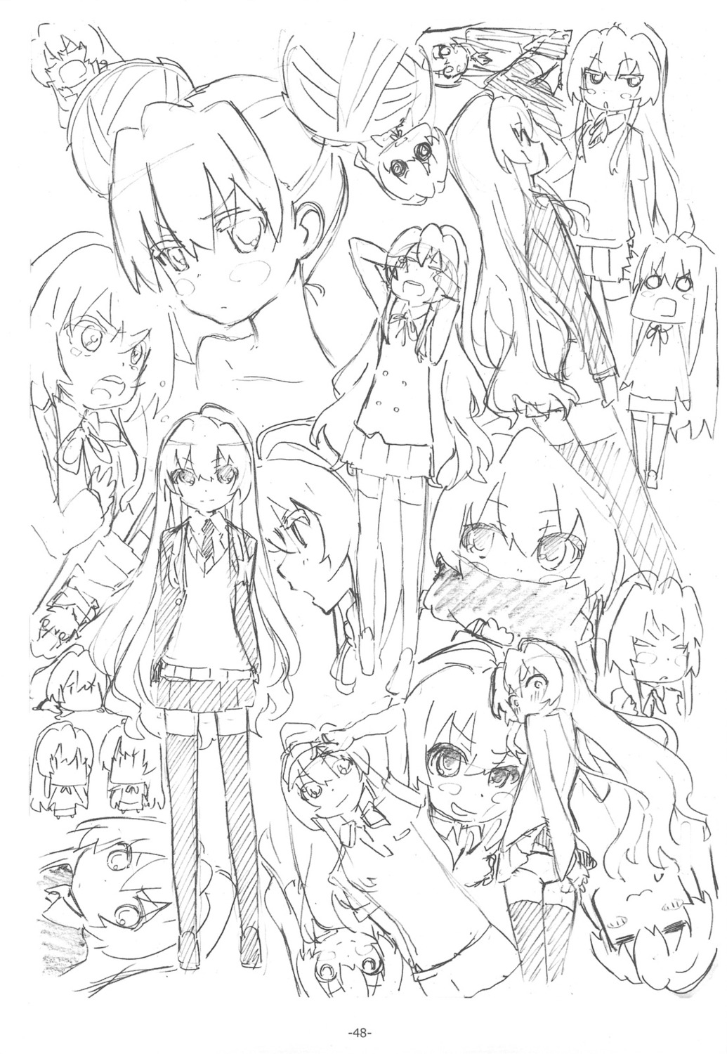 aisaka_taiga expression monochrome sato satosute sketch toradora!