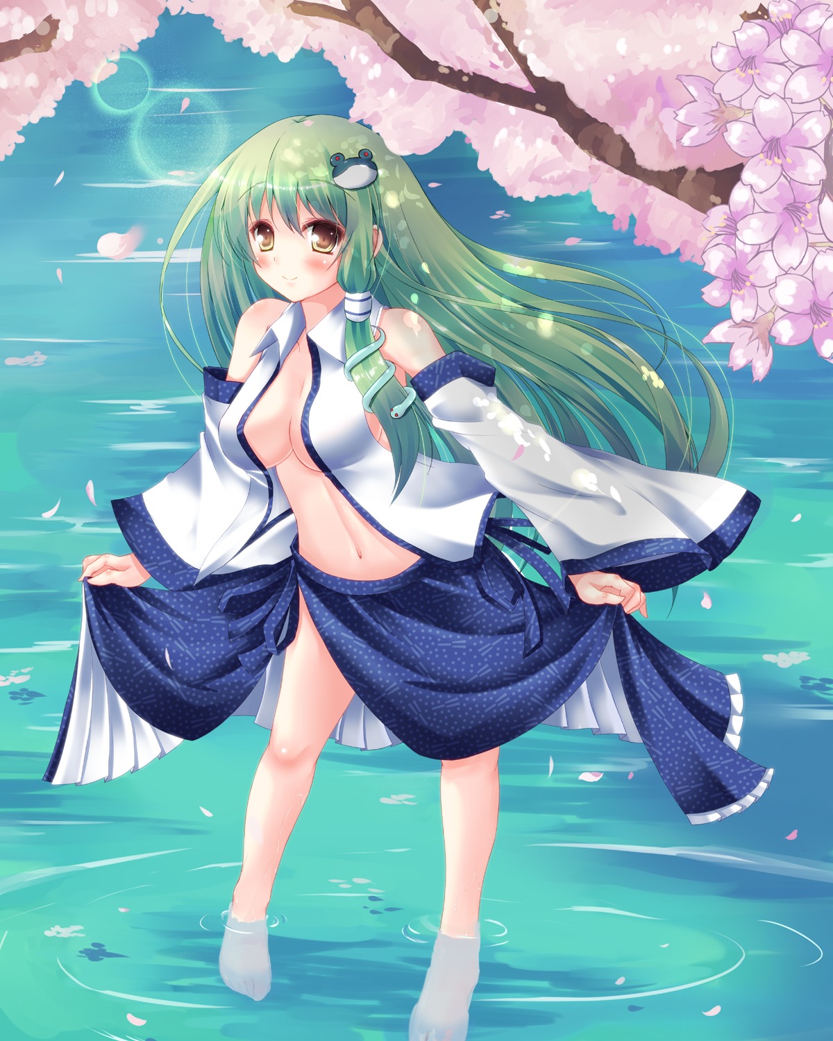 cleavage kochiya_sanae open_shirt second_heaven skirt_lift touhou