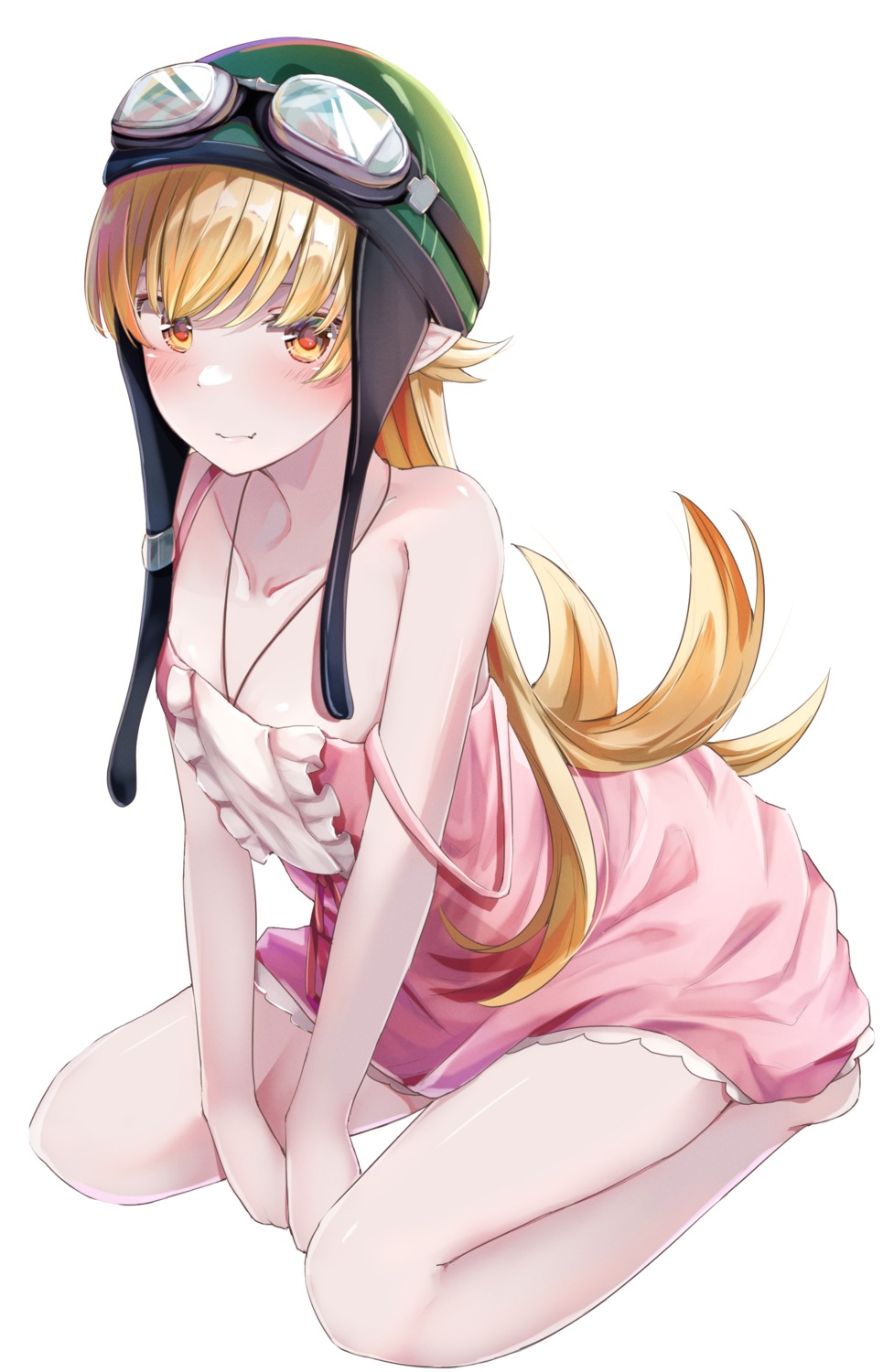 bakemonogatari dress monogatari_(series) nekomonogatari no_bra oshino_shinobu pointy_ears yuunamida_uyu