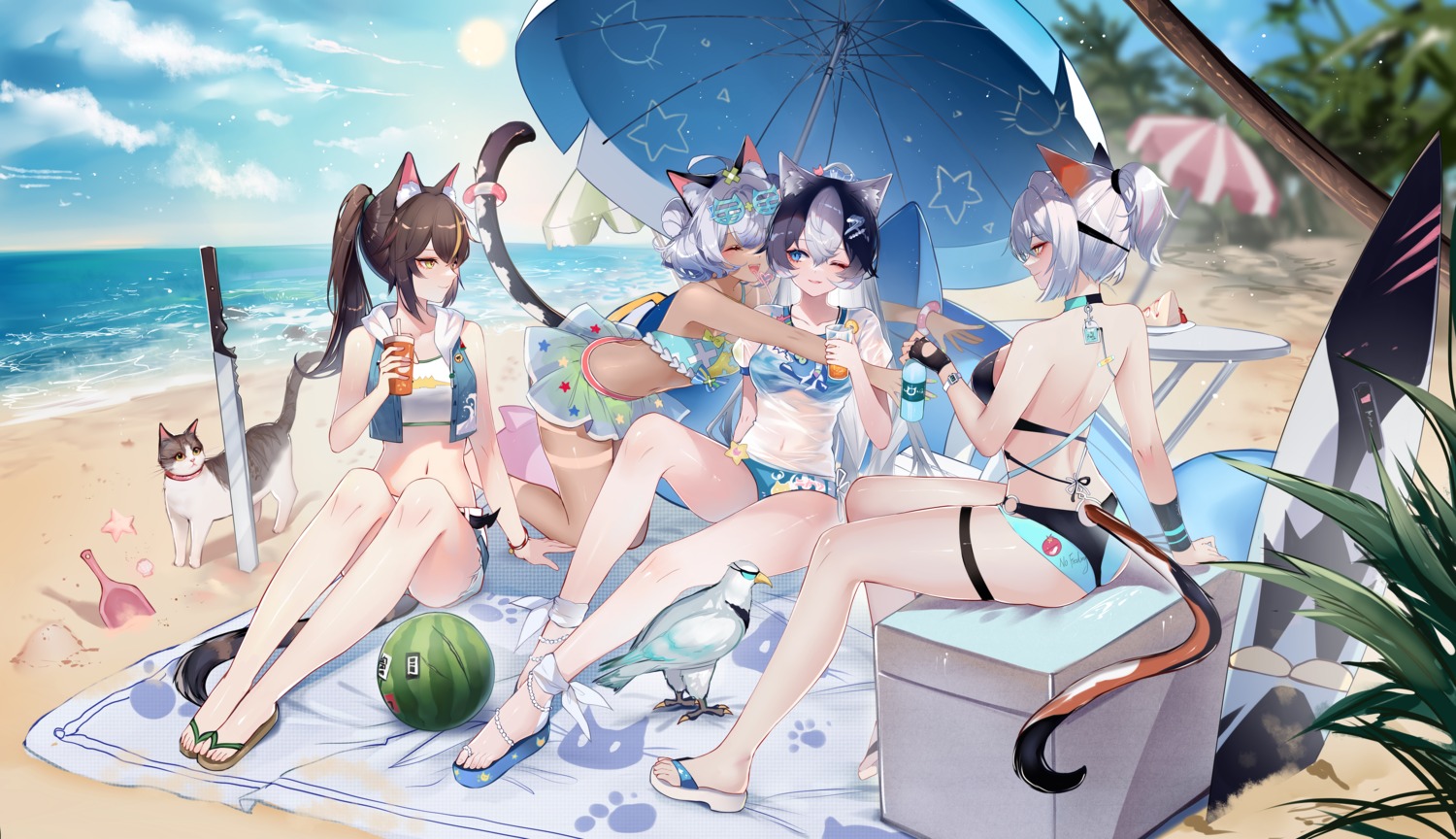 animal_ears bikini garter megane neko nekomimi see_through sheya swimsuits sword tail tan_lines