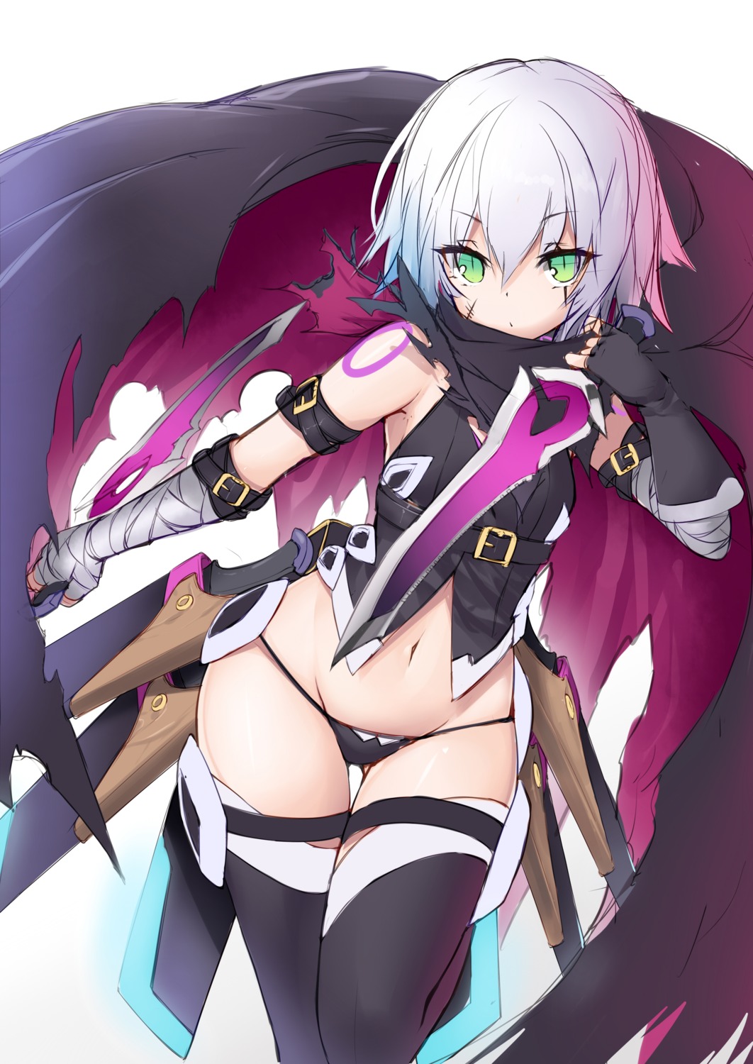 bandages chabaneko fate/apocrypha fate/grand_order fate/stay_night jack_the_ripper pantsu tattoo thighhighs weapon