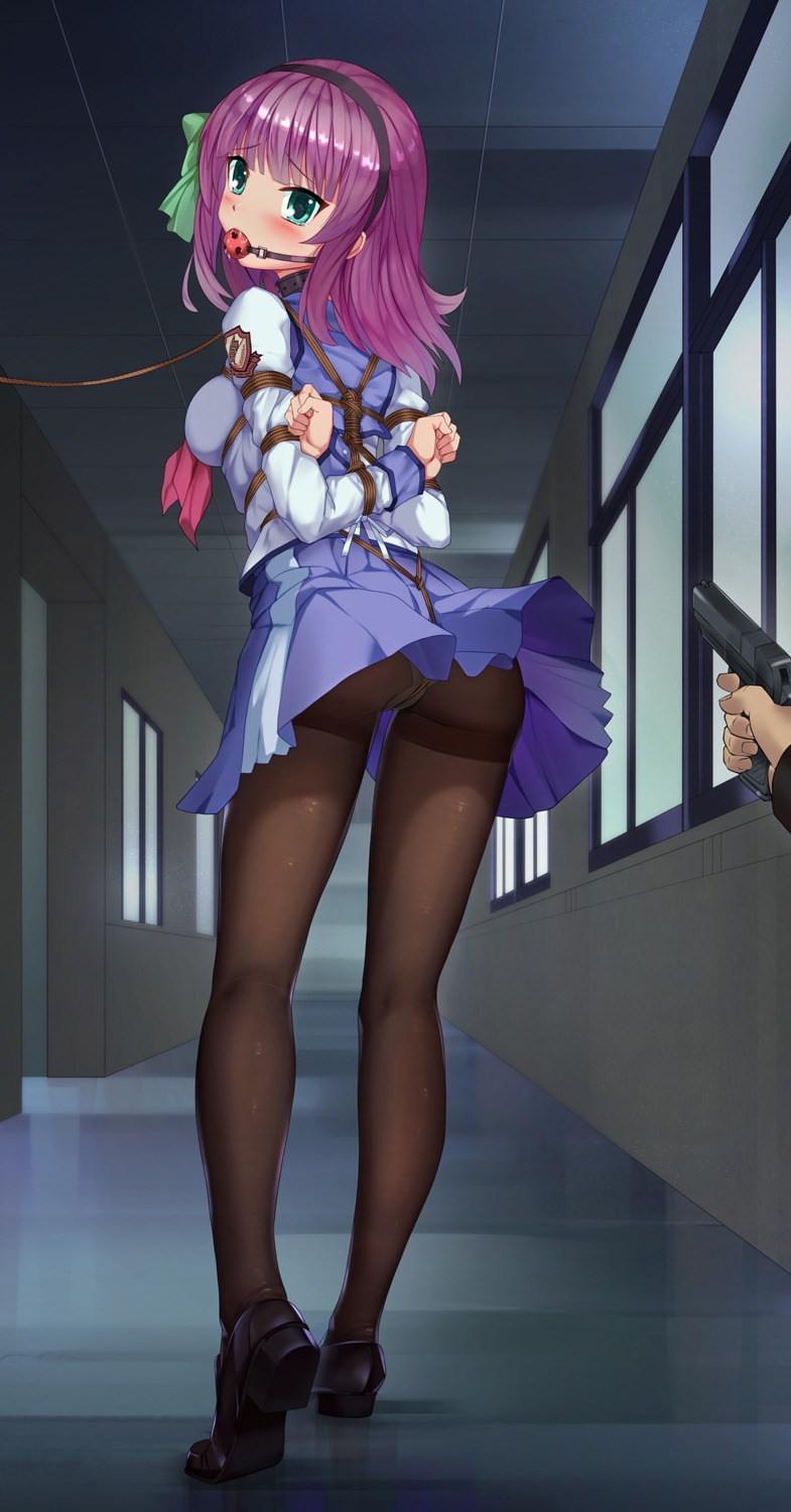 angel_beats! ass bondage gun haimei1980 nakamura_yuri pantsu pantyhose seifuku skirt_lift