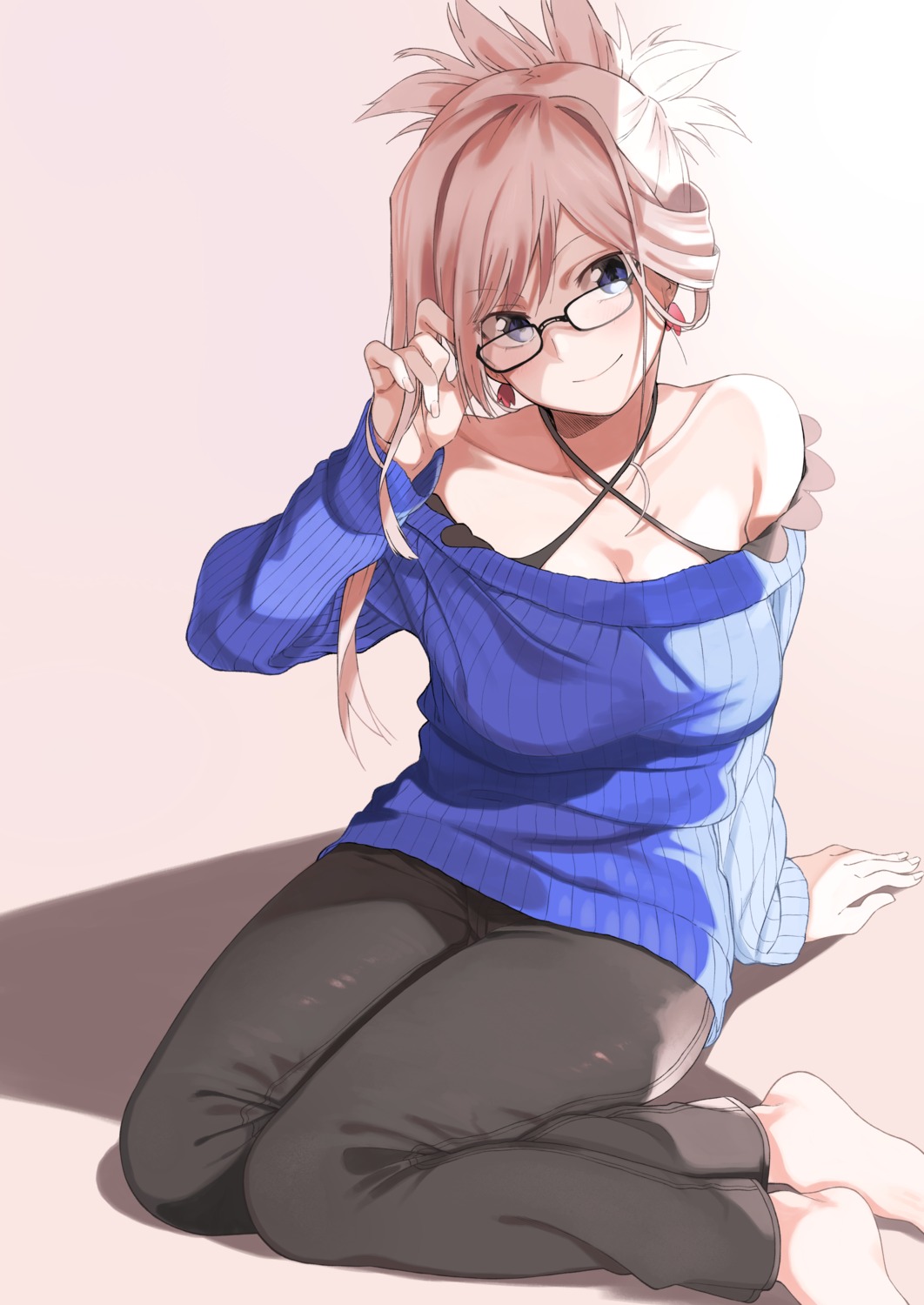 amu_(258shin) cleavage fate/grand_order megane miyamoto_musashi_(fate/grand_order) sweater