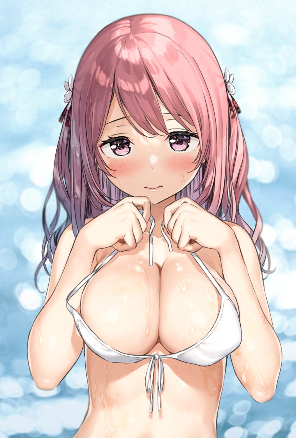 bikini_top erect_nipples kantoku kurumi_(kantoku) swimsuits undressing wet