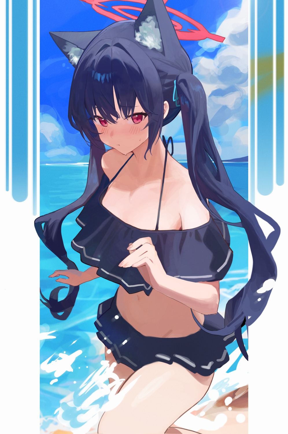 animal_ears bikini blue_archive halo kuromi_serika nekomimi renn_01 swimsuits wet