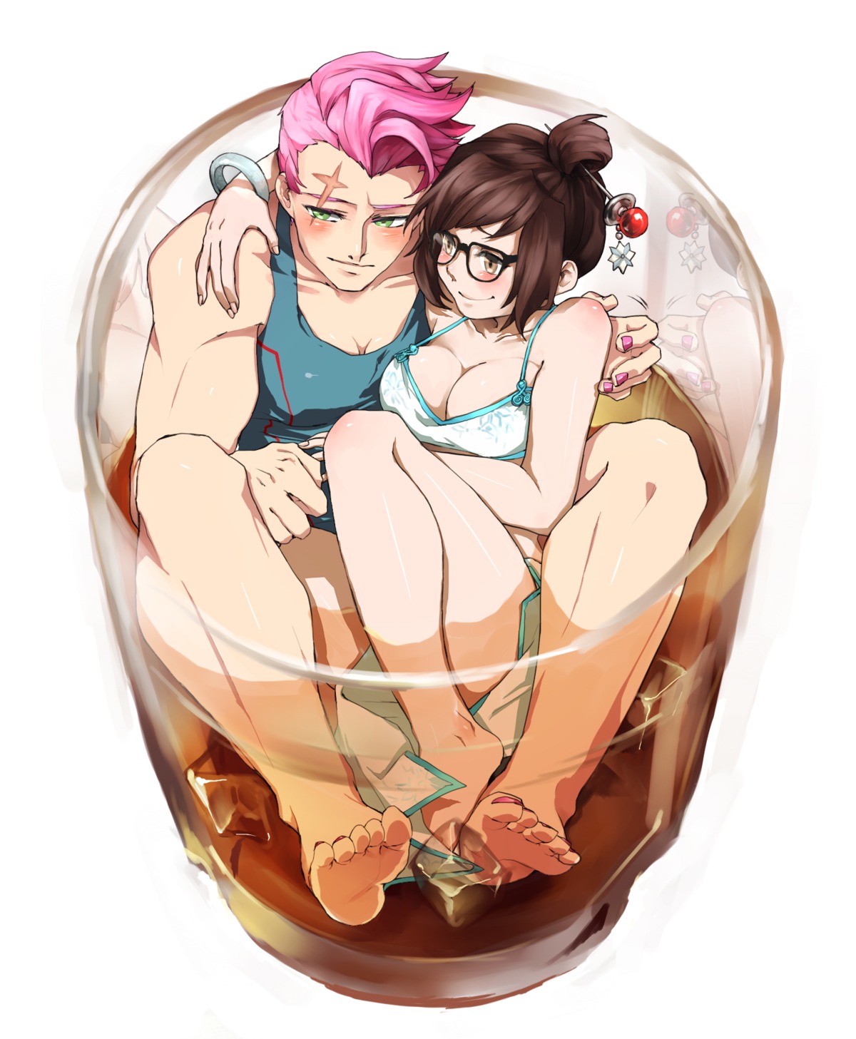 cleavage feet kowalu megane mei_(overwatch) overwatch wet yuri zarya