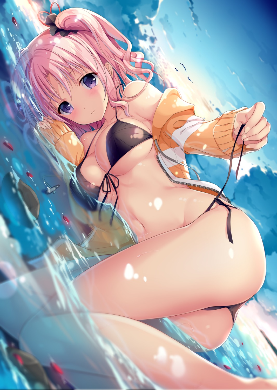 bikini izumi_kaori_(twinbox) open_shirt swimsuits twinbox twinbox_school undressing wet