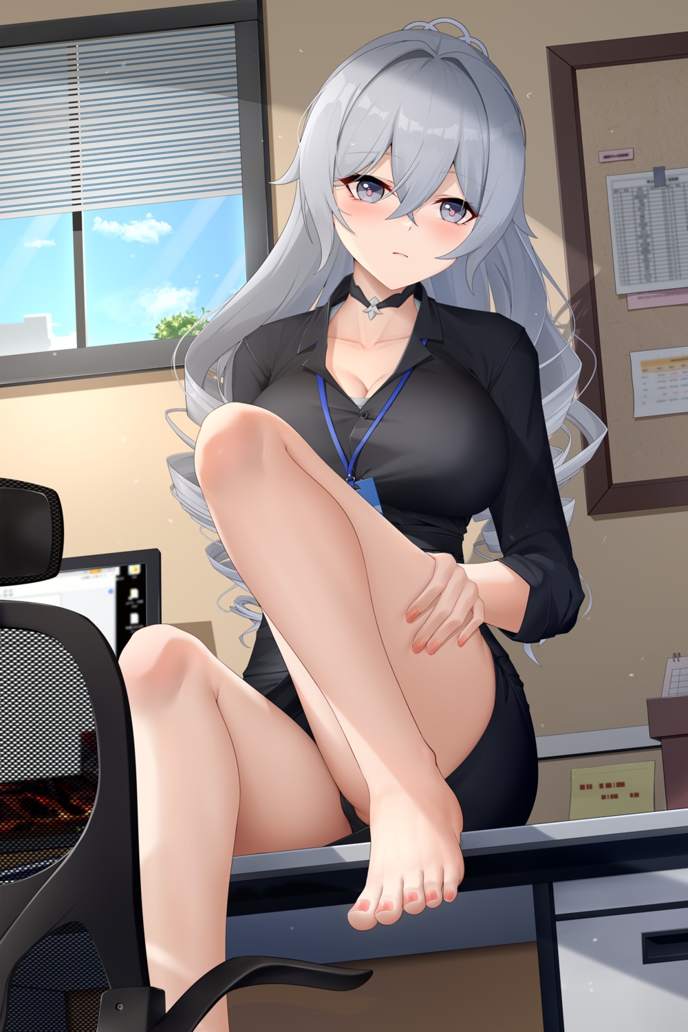 benghuai_xueyuan bronya_zaychik cleavage dress_shirt feet honkai_impact lrh0123 pantsu skirt_lift thong