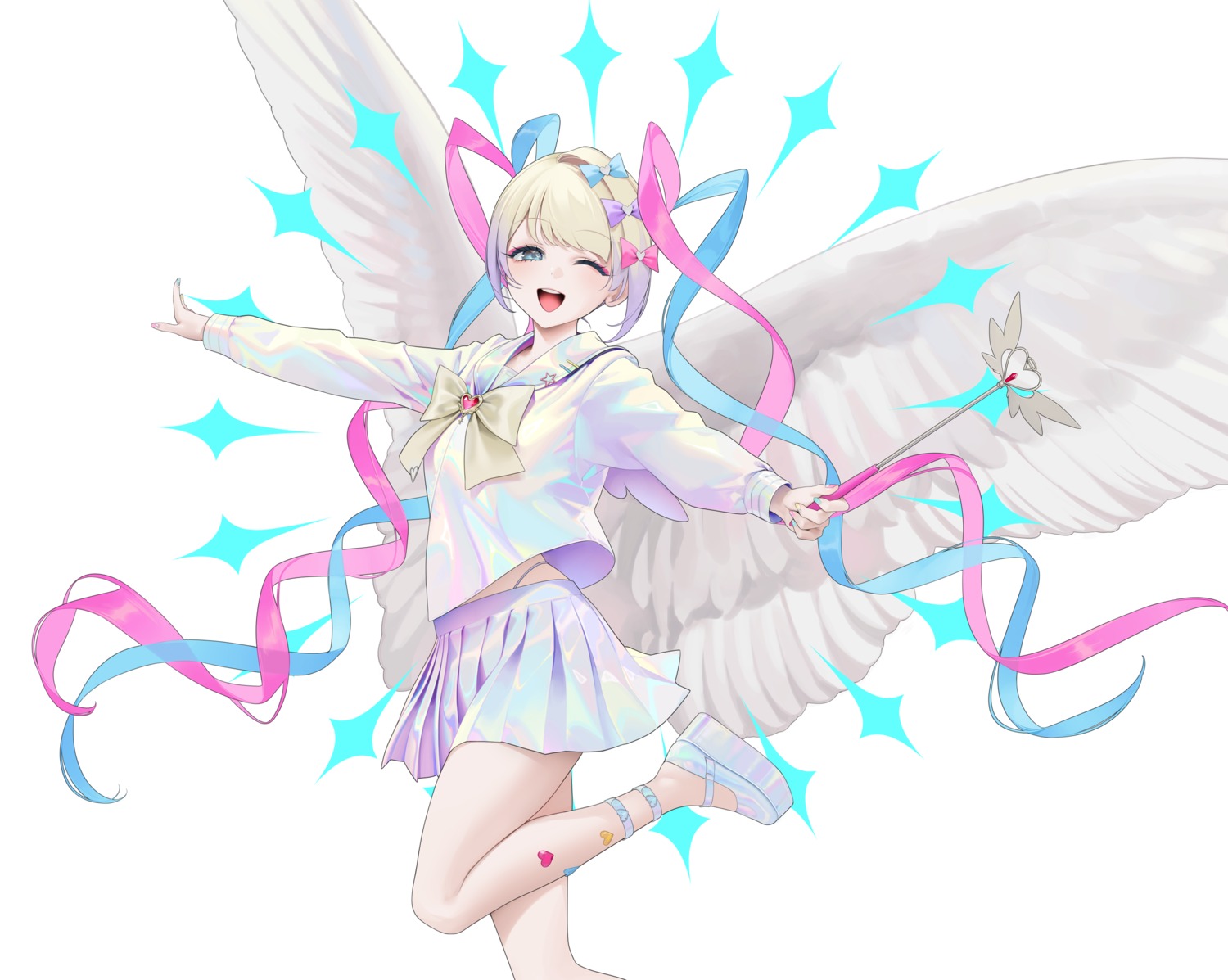 angel chouzetsusaikawa_tenshi-chan needy_girl_overdose ohisashiburi seifuku weapon wings
