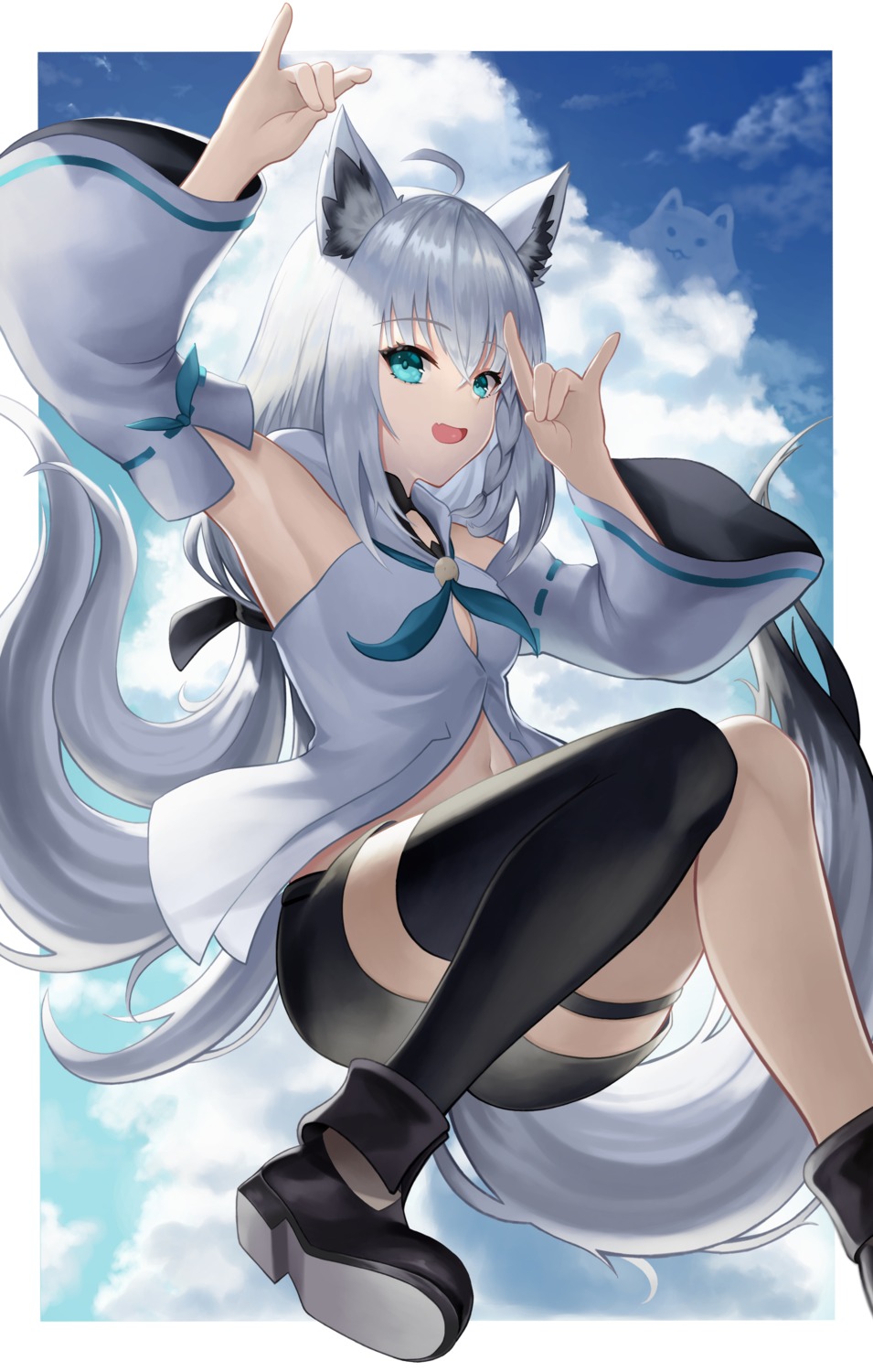 animal_ears garter hololive hololive_gamers kitsune roina_(effj7473) shirakami_fubuki tail thighhighs