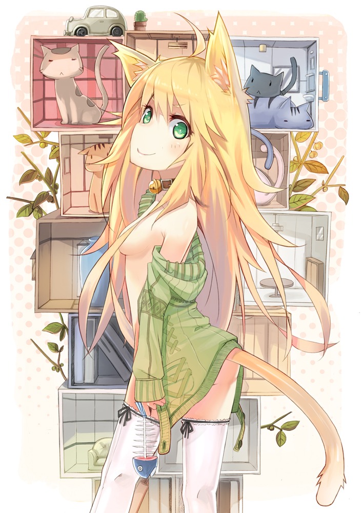 animal_ears neko nekomimi nerima no_bra nopan open_shirt tail thighhighs