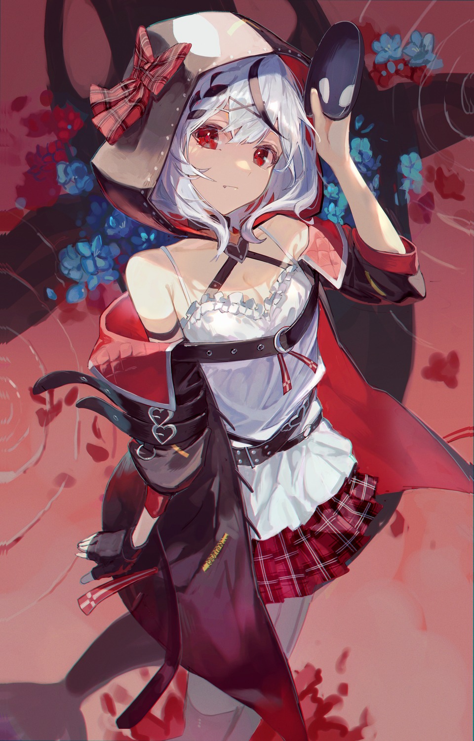 cleavage hololive karasuro sakamata_chloe skirt_lift thighhighs