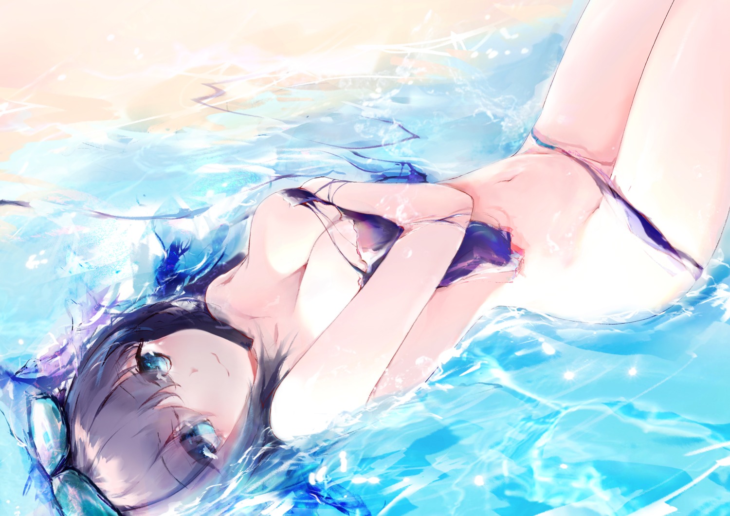 azur_lane bikini breast_hold cheshire_(azur_lane) maomoking megane panty_pull swimsuits wet