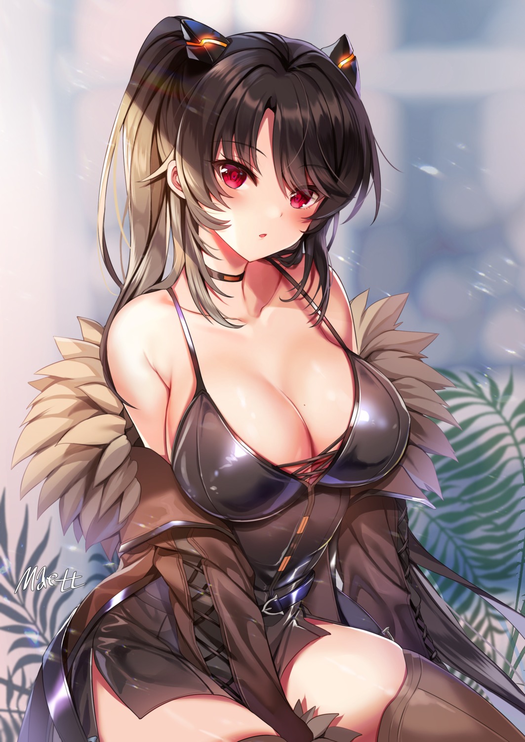 cleavage dress maett soul_worker thighhighs