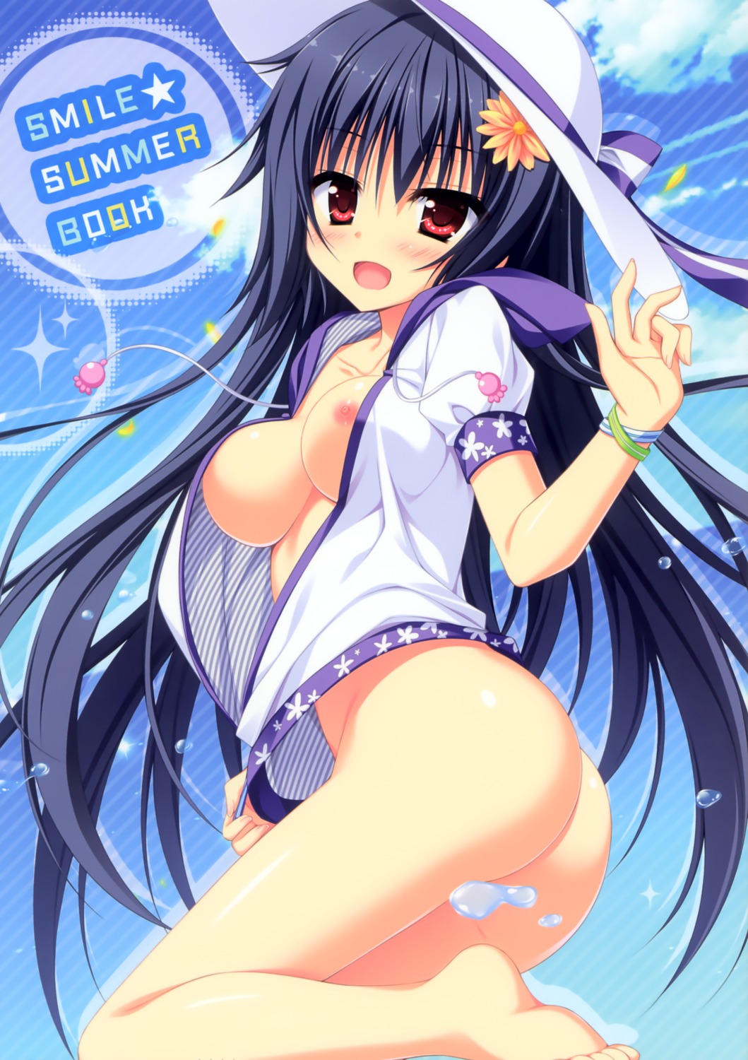 amagase_natsuki ass bottomless breasts hontani_kanae karumaruka_circle nipples no_bra open_shirt saga_planets