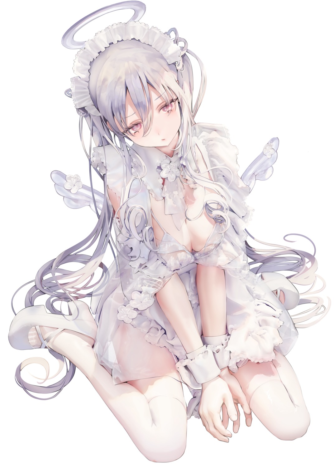 angel bikini_top iijima_masashi maid see_through swimsuits thighhighs wings