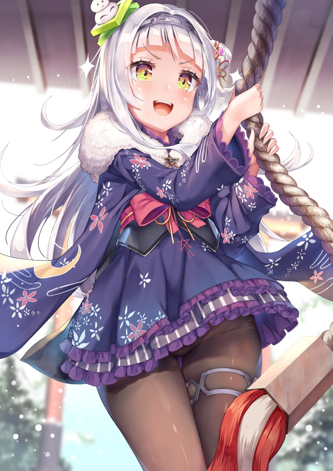 garter hololive japanese_clothes loli mogmog murasaki_shion pantsu pantyhose skirt_lift