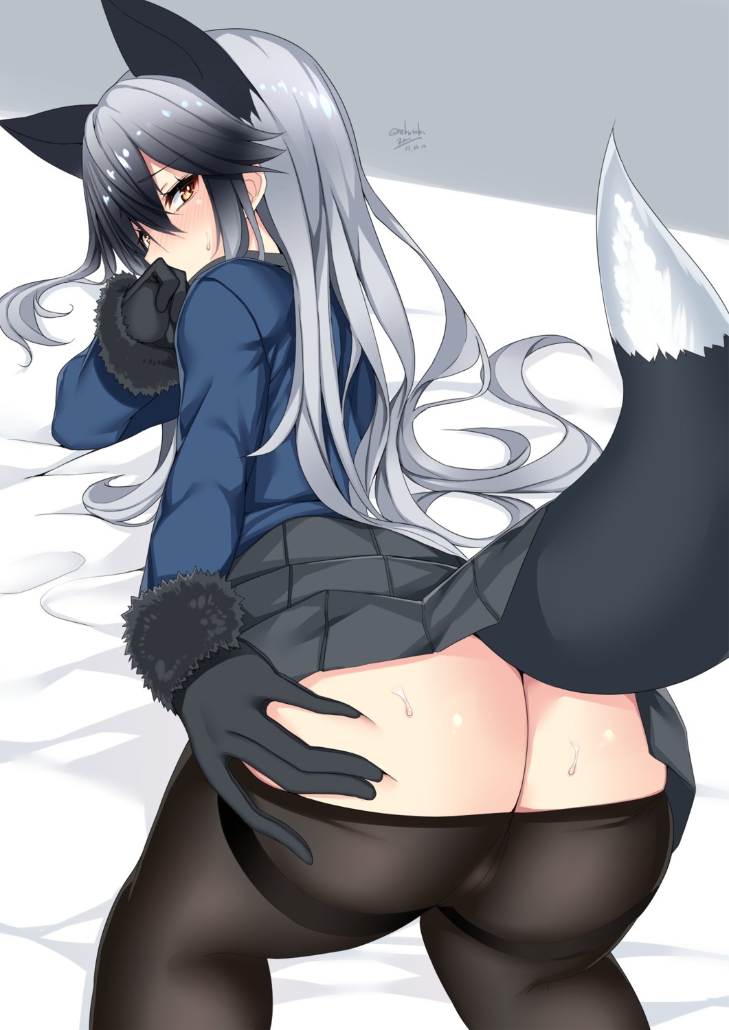 animal_ears ass kemono_friends nopan pantyhose silver_fox tagme tail