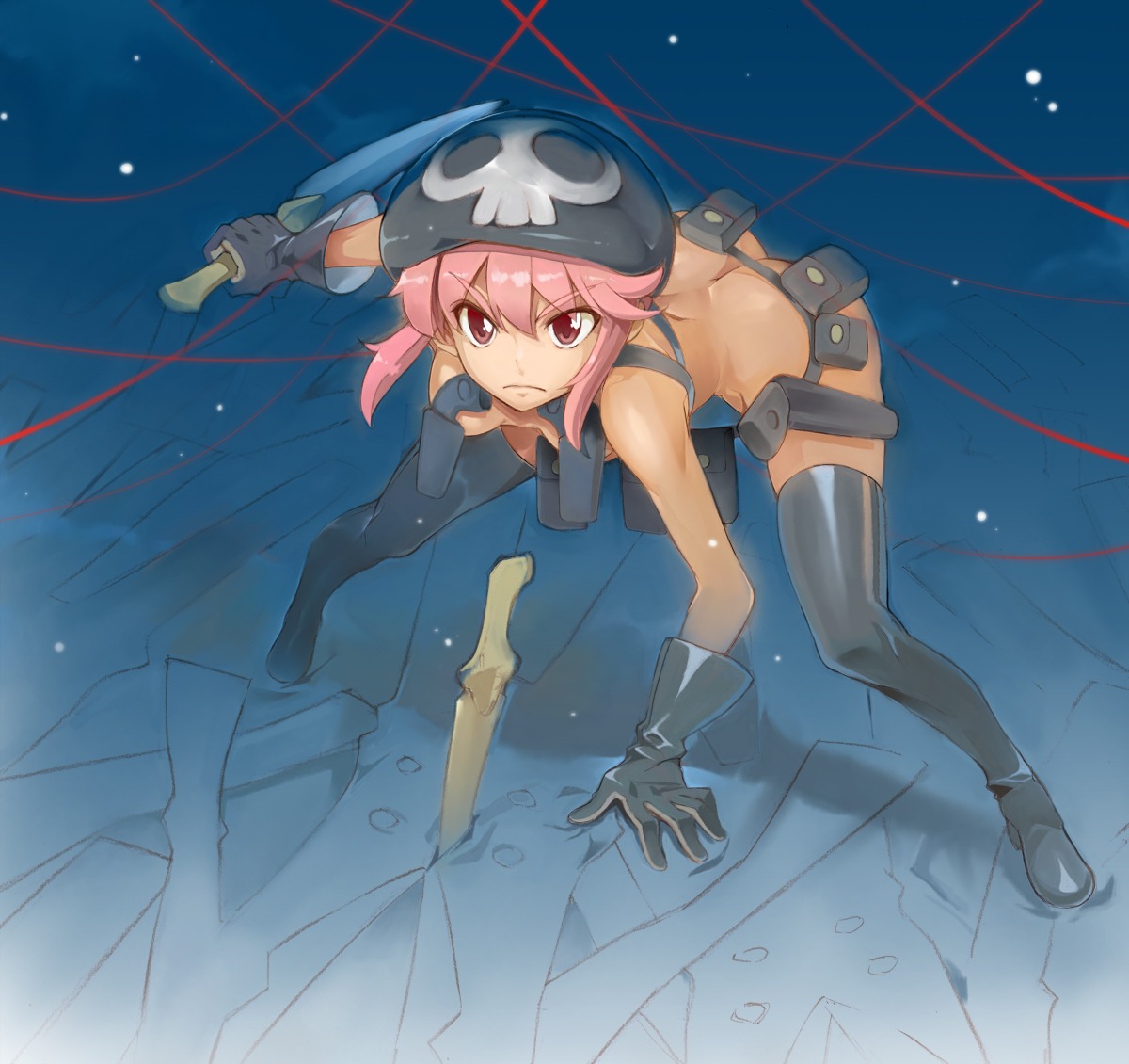 ass jakuzure_nonon kill_la_kill miyo_(bucktick1999) naked thighhighs weapon