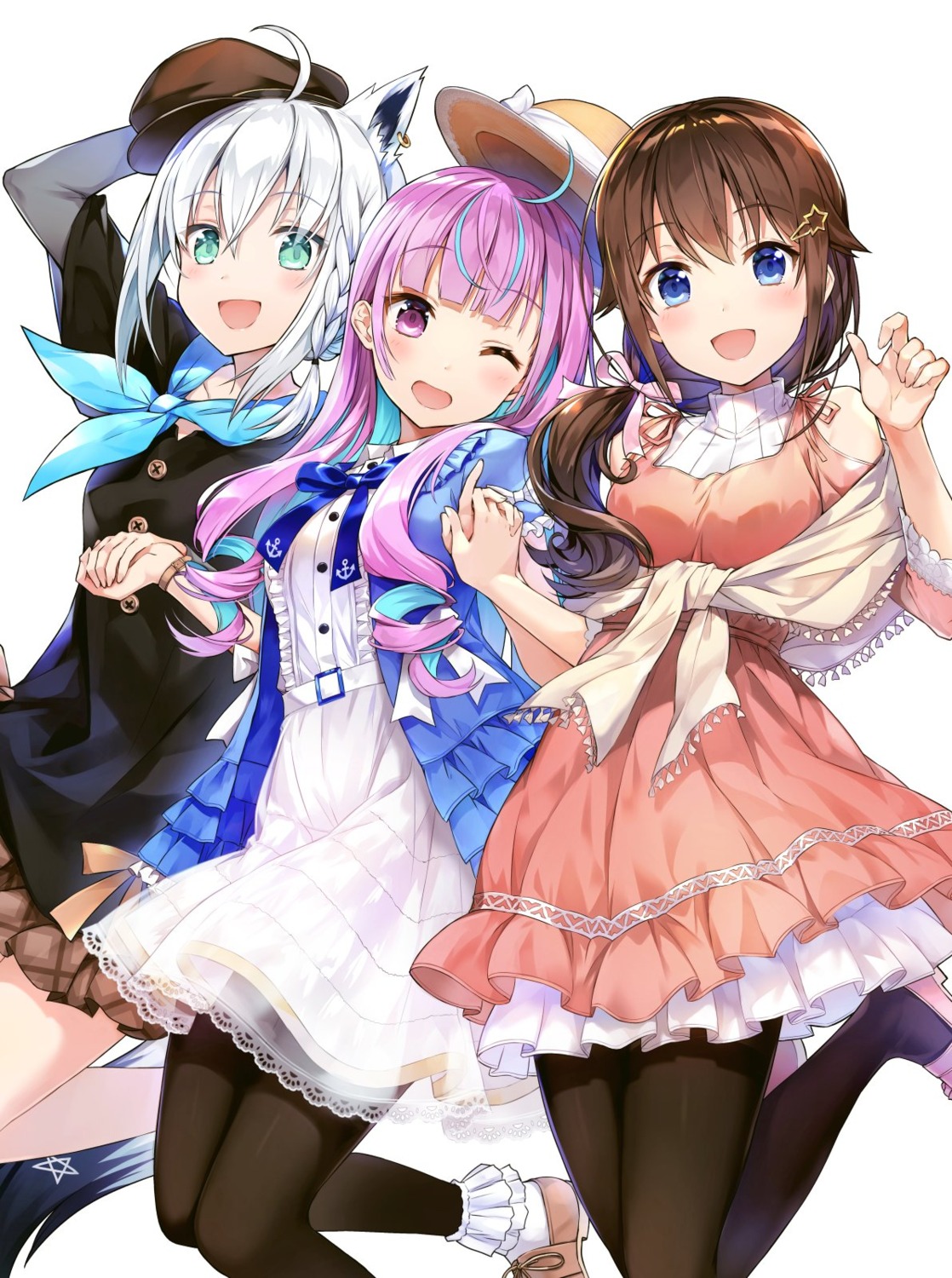 animal_ears dress hololive hololive_gamers kitsune minato_aqua ordan shirakami_fubuki tail tokino_sora