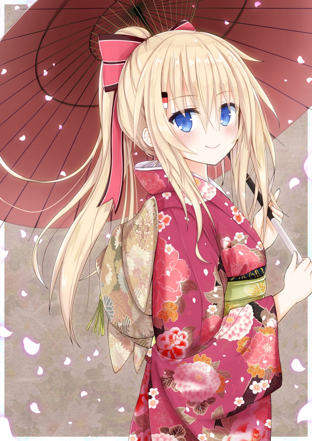 bismarck_(kancolle) kantai_collection kimono umbrella yamiarisu