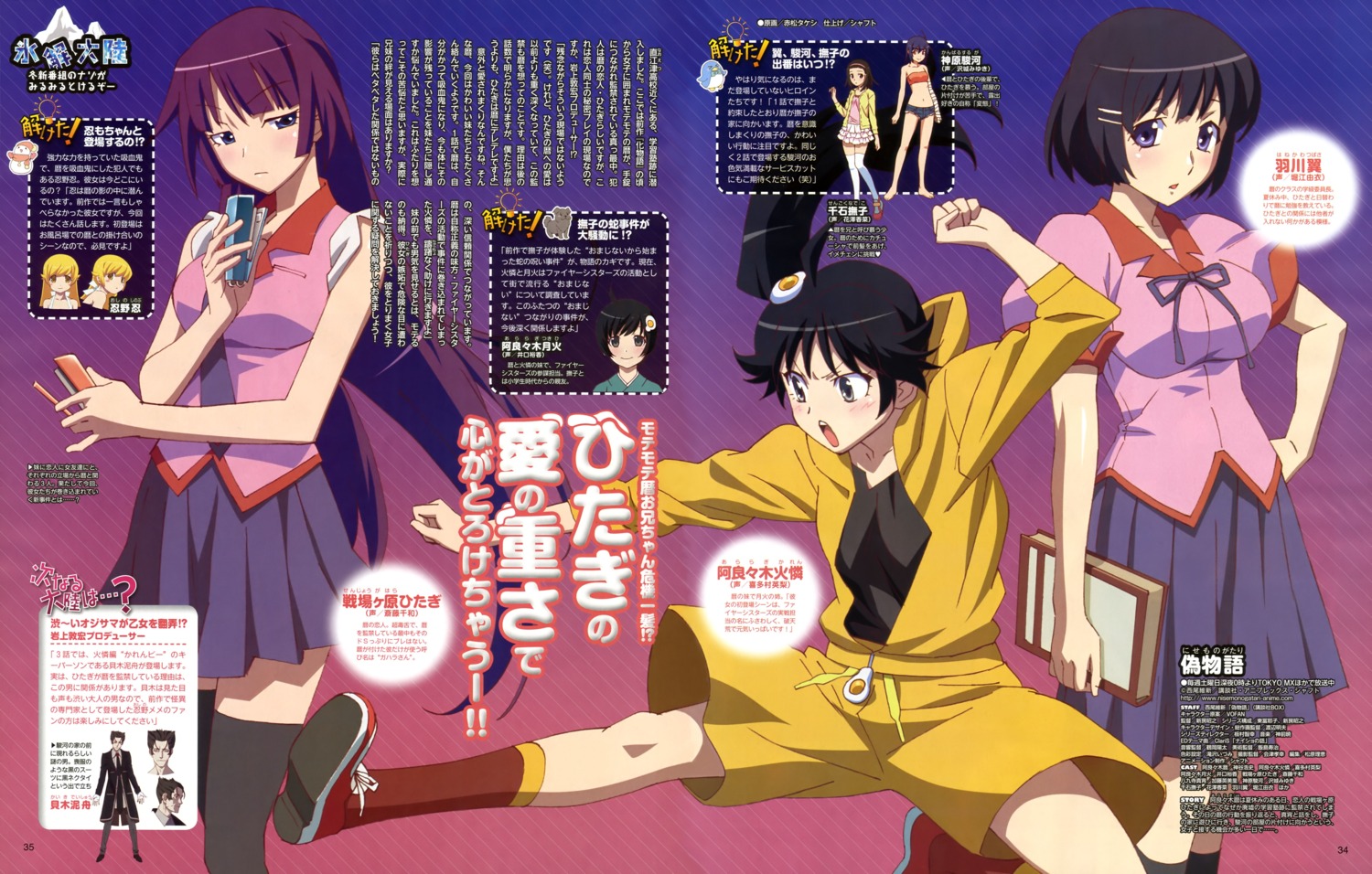 akamatsu_takeshi araragi_karen bakemonogatari hanekawa_tsubasa monogatari_(series) nisemonogatari seifuku senjougahara_hitagi thighhighs