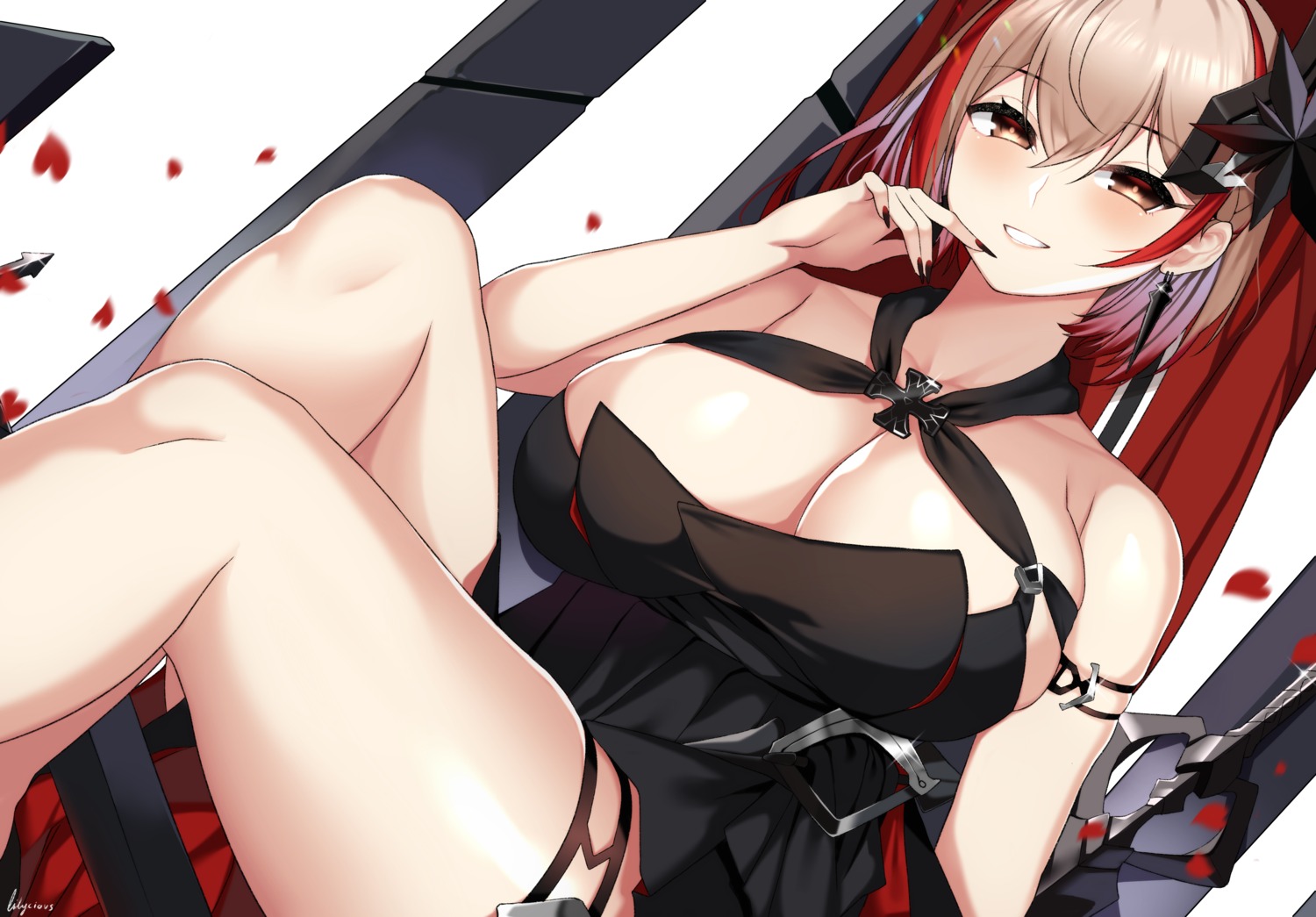 azur_lane cleavage dress garter lilycious roon_(azur_lane) skirt_lift