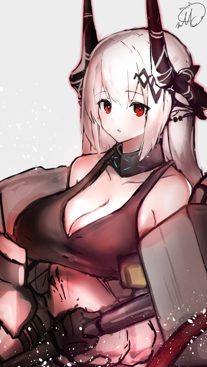 arknights cleavage horns mudrock_(arknights) pointy_ears satsuki_miru