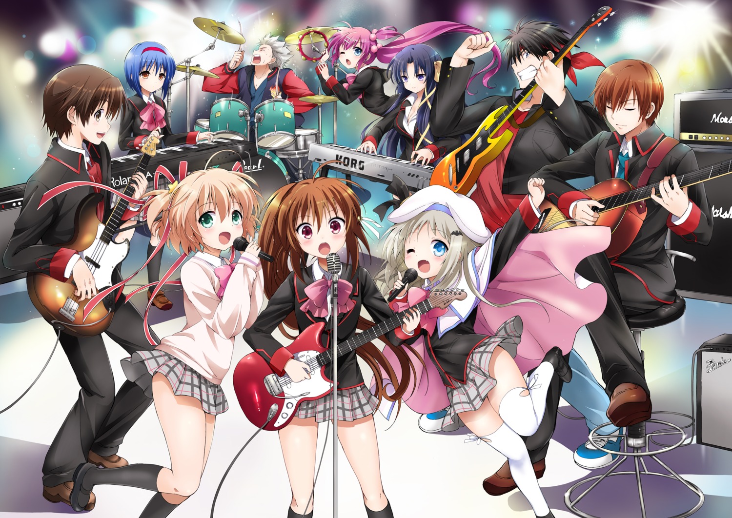 guitar inohara_masato kamikita_komari kurugaya_yuiko little_busters! miyazawa_kengo naoe_riki natsume_kyosuke natsume_rin nishizono_mio noumi_kudryavka saigusa_haruka seifuku tsukako