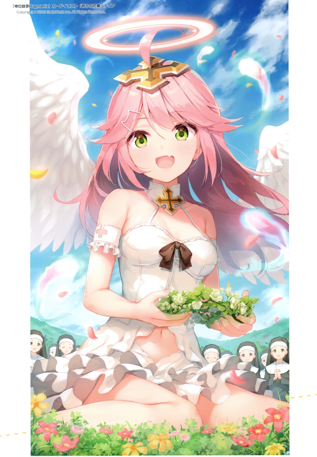 angel cleavage dress nijihashi_sora nun summer_dress wings