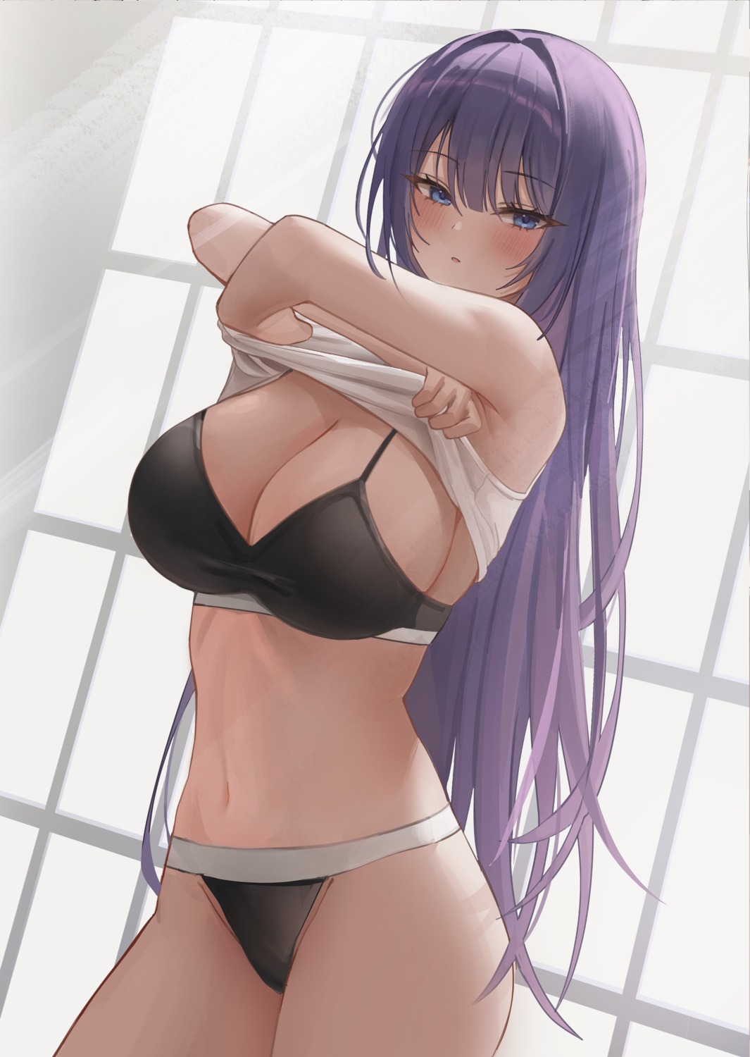 biya_(1024) bra pantsu shiroki_yuna shirt_lift undressing