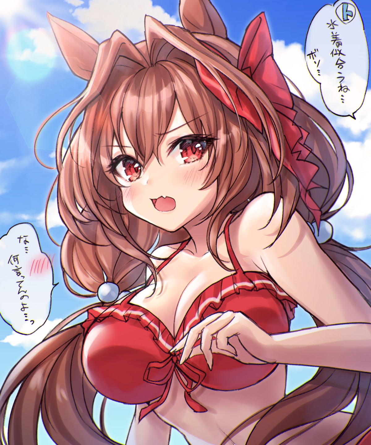 animal_ears bikini cleavage daiwa_scarlet_(umamusume) mirukurim swimsuits uma_musume_pretty_derby